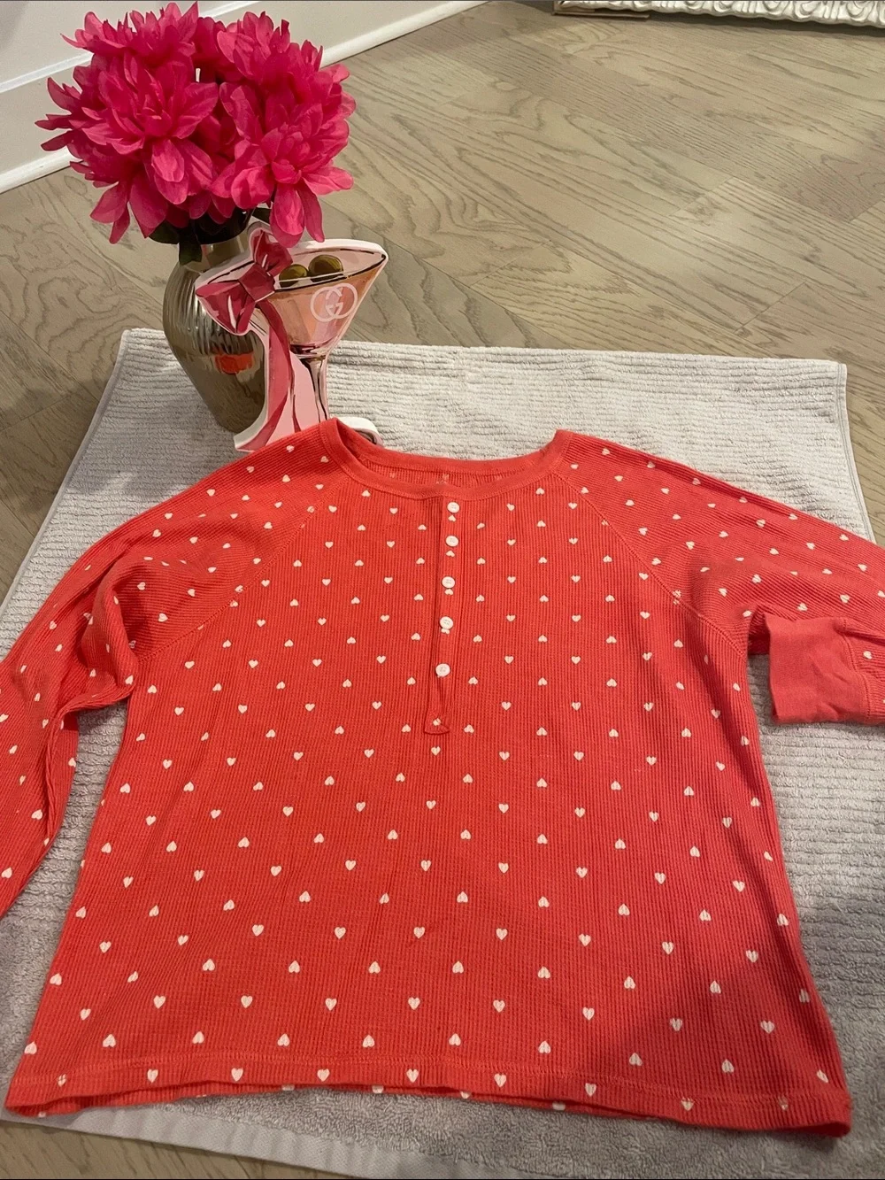GAP Coral Pink Heart Print Long Sleeve Tee